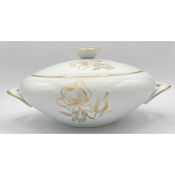 Vintage KPM Krister Germany Covered Serving Bowl. Gold Rose Design - Picture 11 of 14